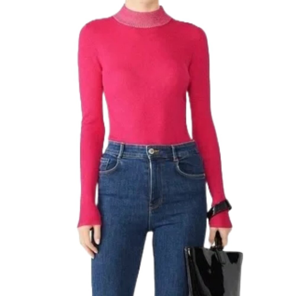 Dreyden New York Dione Mock Neck Barbie Pink Sweater SZ XS